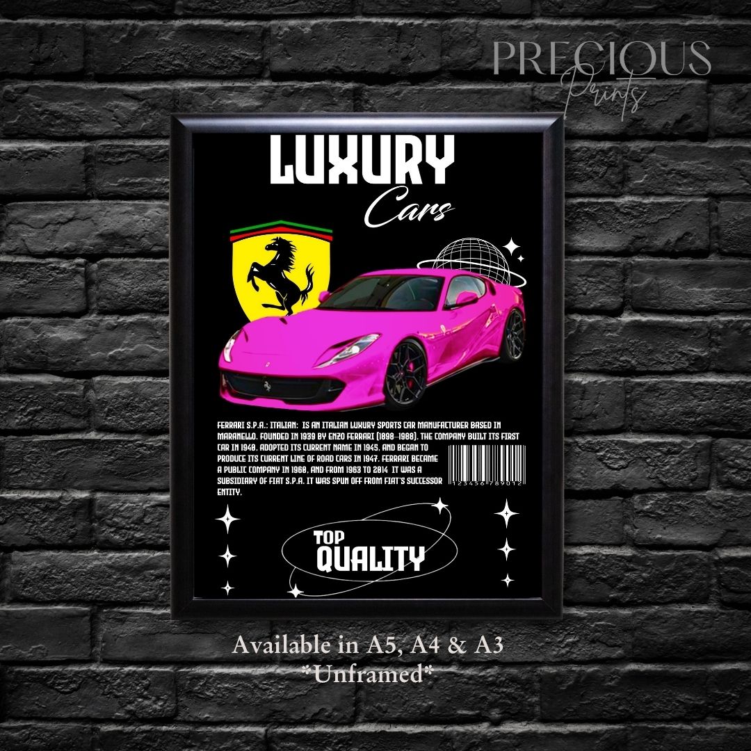 Pink Ferrari S.P.A Italian Sports Car Poster