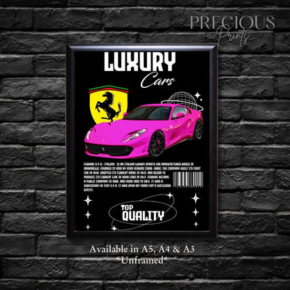Pink Ferrari S.P.A Italian Sports Car Poster