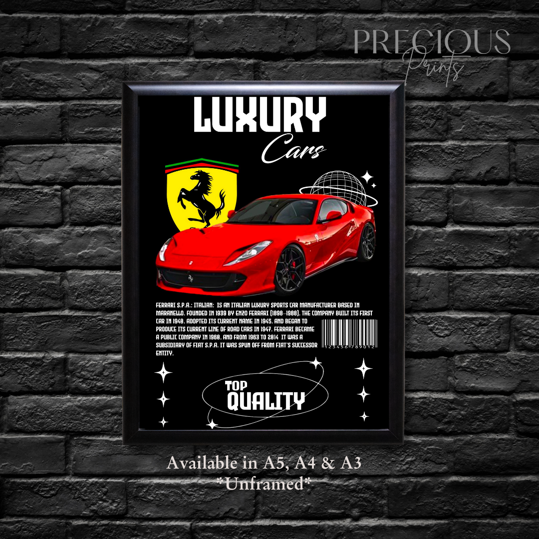 Red Ferrari S.P.A Italian Sports Car Poster