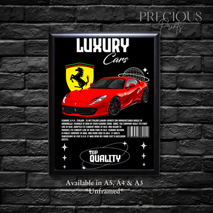 Red Ferrari S.P.A Italian Sports Car Poster