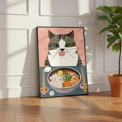 Cute Cat Ramen Print