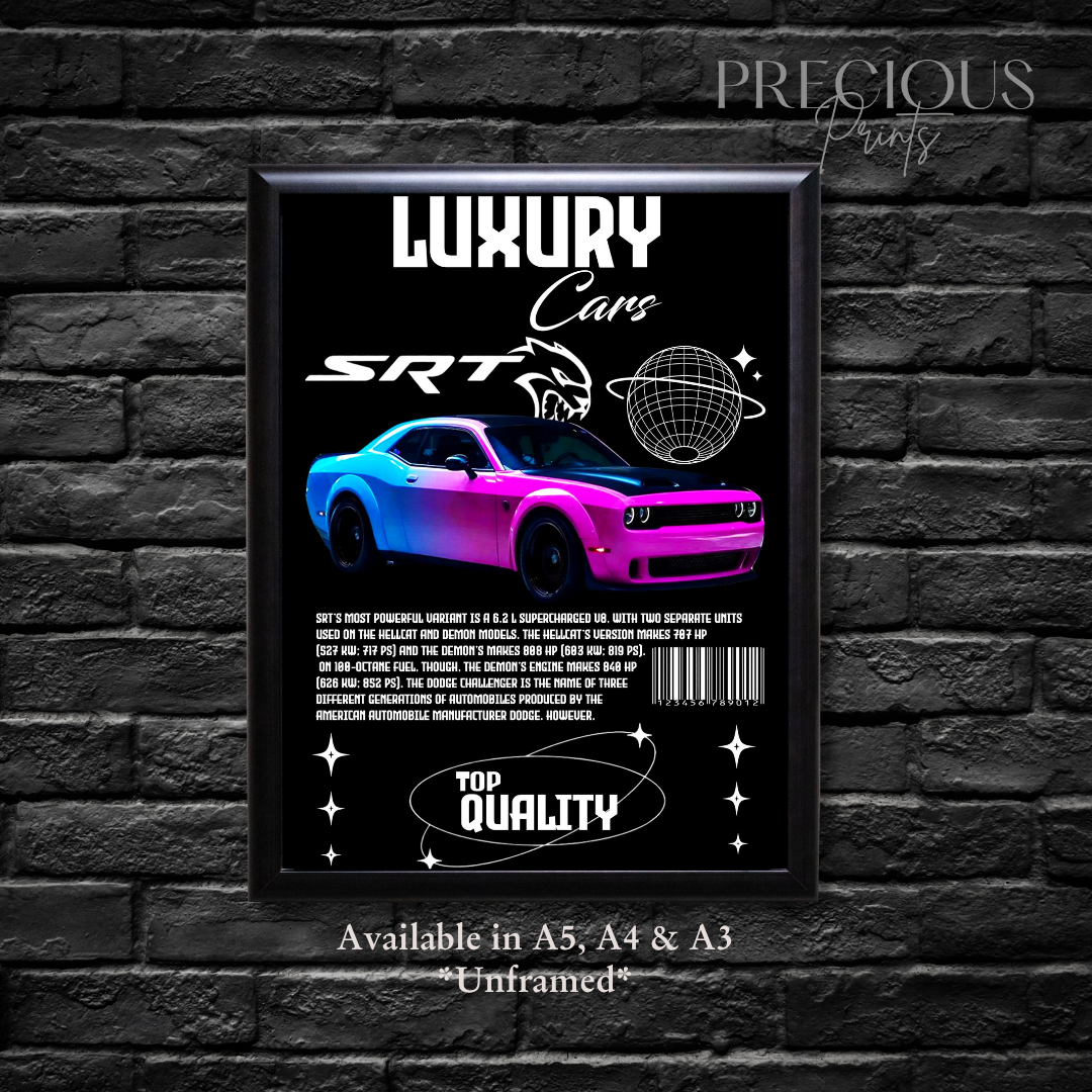 Pink Blue Dodge SRT Sports Car Poster
