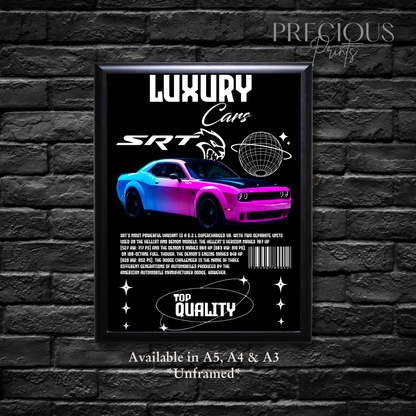 Pink Blue Dodge SRT Sports Car Poster
