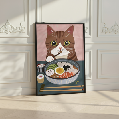 Cute Cat Ramen Print