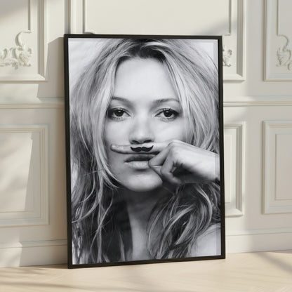 Black & White Fashion Wall Art Print – Kate Moss Portrait – Modern Glam Home Decor