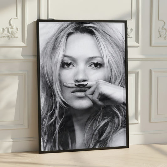 Black & White Fashion Wall Art Print – Kate Moss Portrait – Modern Glam Home Decor
