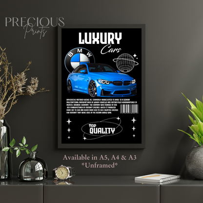 Blue BMW Sports Car Poster