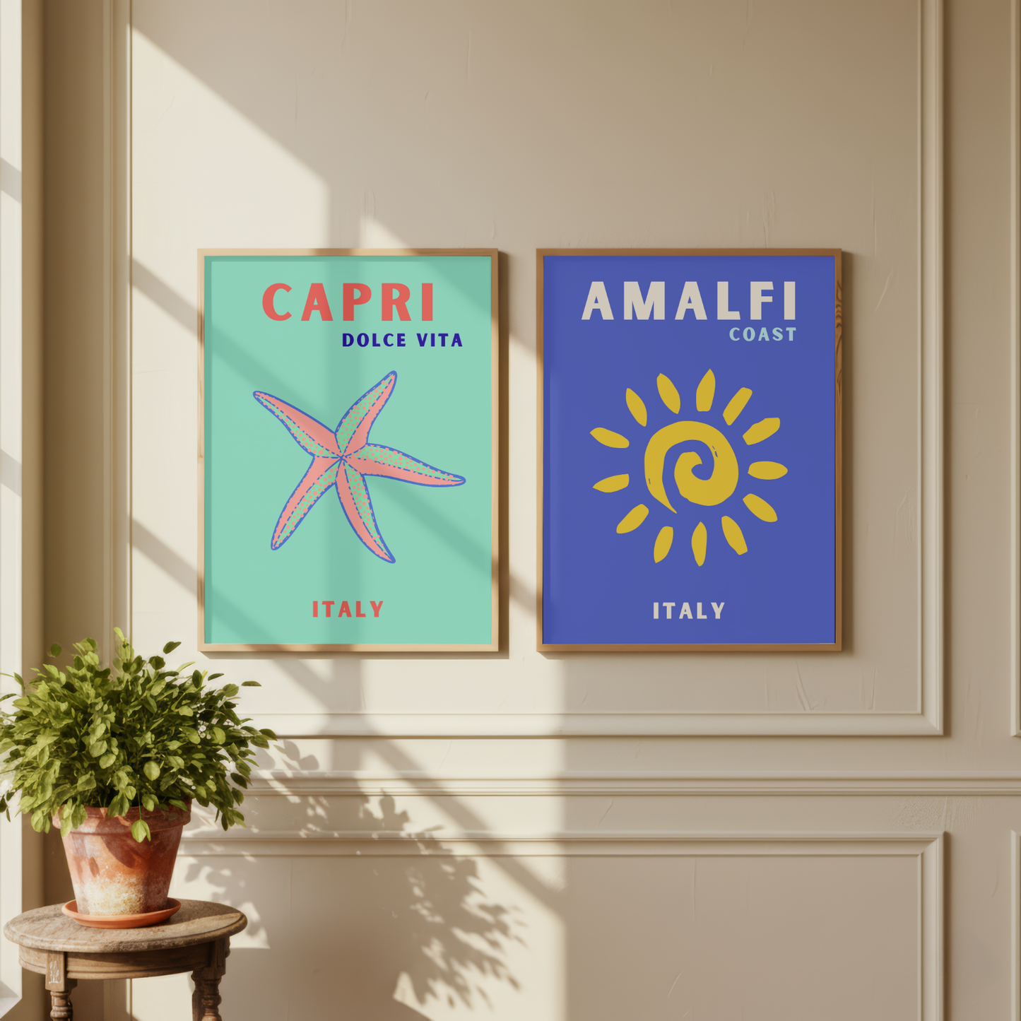 Capri & Amalfi Coast Travel Print Set of 2 | Italian Coastal Wall Art