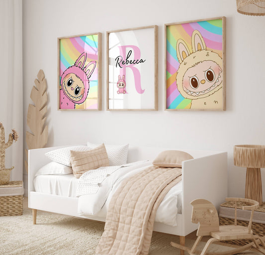 Set of 3 Personalised Labubu Doll Prints / A5 A4 A3 Unframed