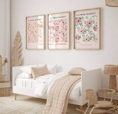 Set of 3 Pink Flower Market Prints