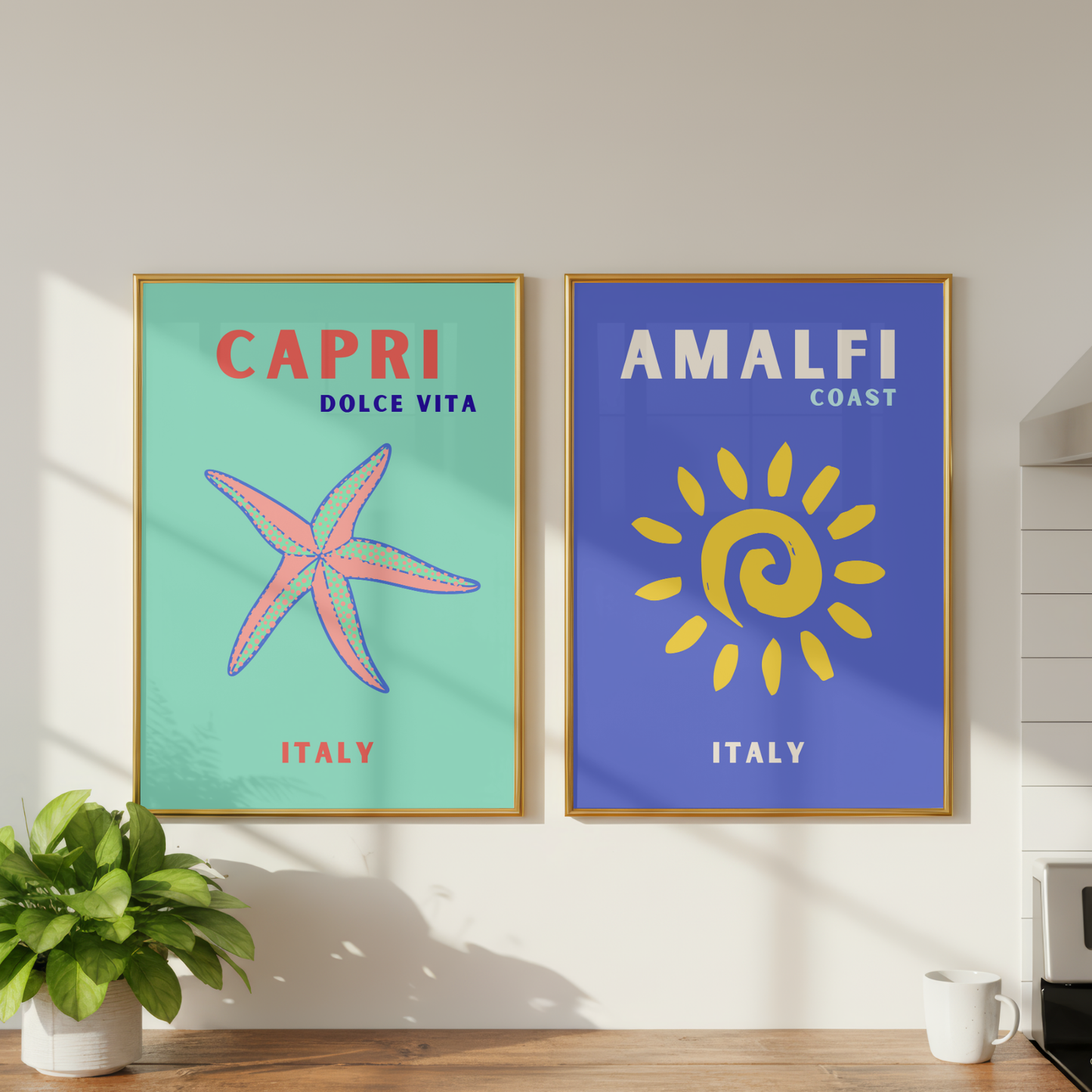 Capri & Amalfi Coast Travel Print Set of 2 | Italian Coastal Wall Art