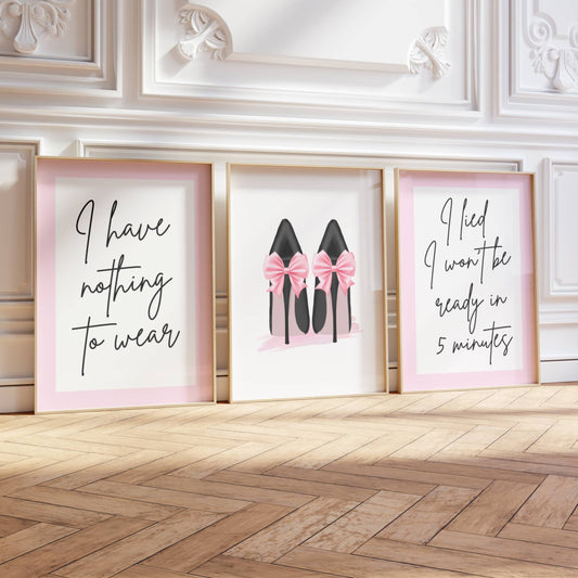 Set of 3 Fashion Dressing Room Prints Posters / Stylish Trendy Wall Art