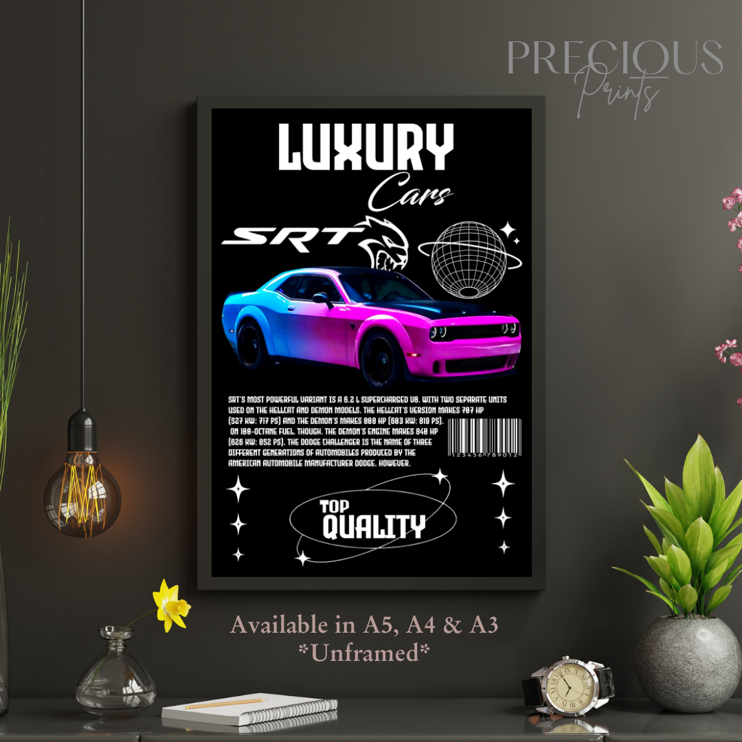 Pink Blue Dodge SRT Sports Car Poster