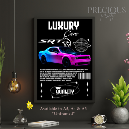 Pink Blue Dodge SRT Sports Car Poster