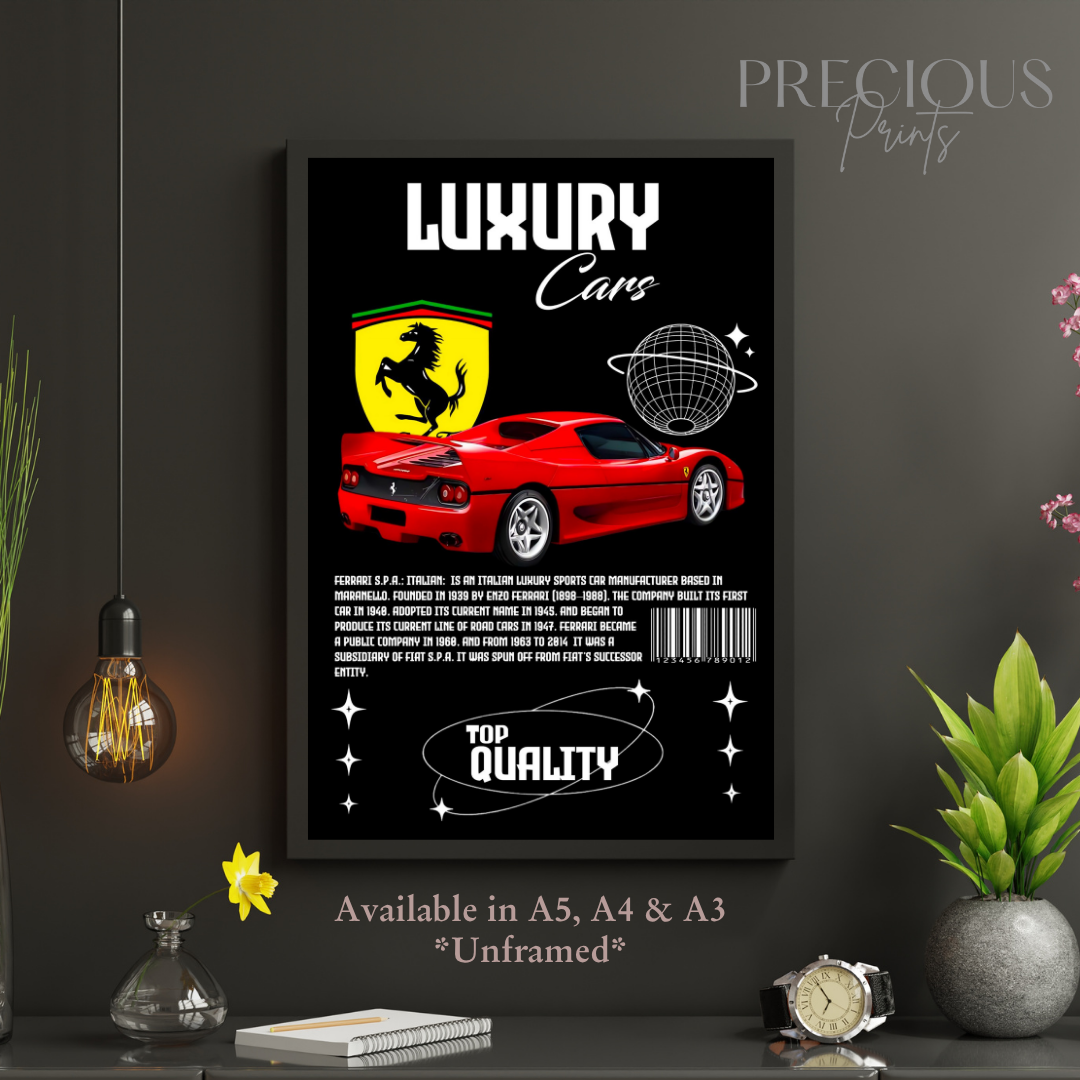 Red Ferrari S.P.A Italian Sports Car Poster