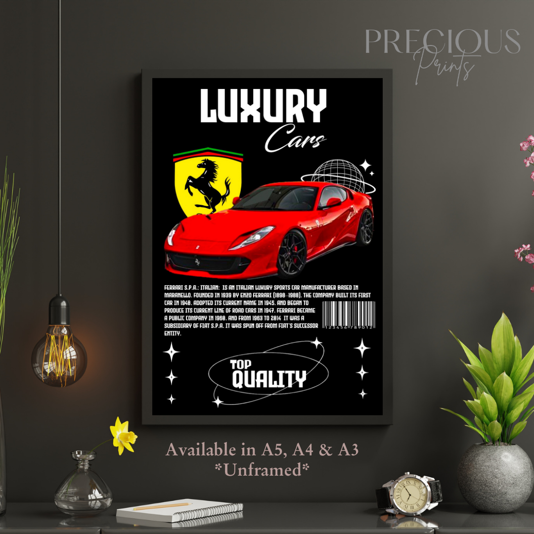 Red Ferrari S.P.A Italian Sports Car Poster