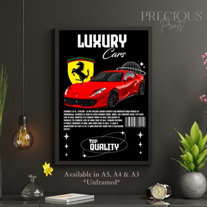 Red Ferrari S.P.A Italian Sports Car Poster