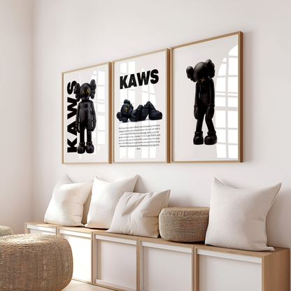 Set of 3 Kaws Exhibition Posters Black Brand Hypebeast Figure Wall Art