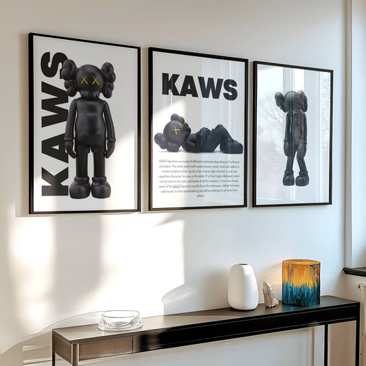Set of 3 Kaws Exhibition Posters Black Brand Hypebeast Figure Wall Art
