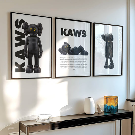 Set of 3 Kaws Exhibition Posters Black Brand Hypebeast Figure Wall Art