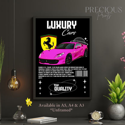 Pink Ferrari S.P.A Italian Sports Car Poster