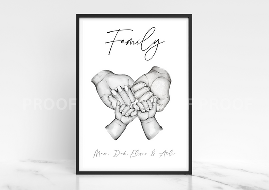 Fist Bump Personalised Print, Family, Godparents Christening  A5 A4 A3