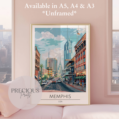 USA, Memphis Travel Print Poster / Vintage Wall Art / A5 A4 A3