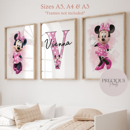 Set of 3 Personalised Girl/boy Nursery bedroom Print / Minnie Mouse A5 A4 A3