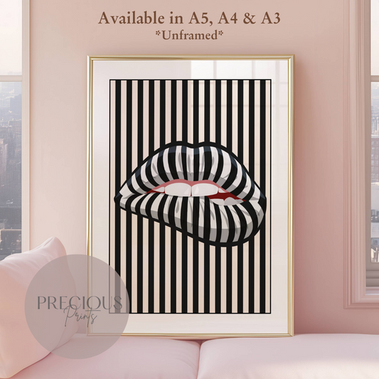 Stripy Lip Art Poster / Preppy Poster /  Vintage Retro Poster / Trendy Print