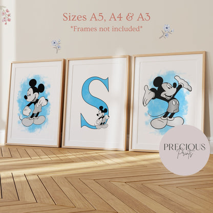 Set of 3 Personalised Girl/boy Nursery bedroom Print / Mickey Mouse A5 A4 A3