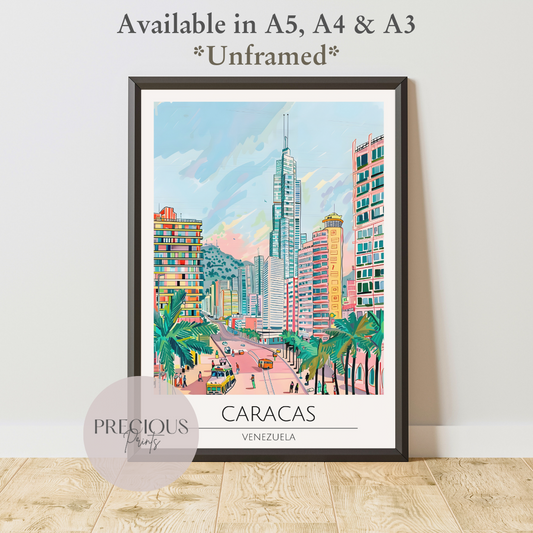 Venezuela, Caracas Travel Print Poster / Vintage Wall Art / A5 A4 A3 / Unframed