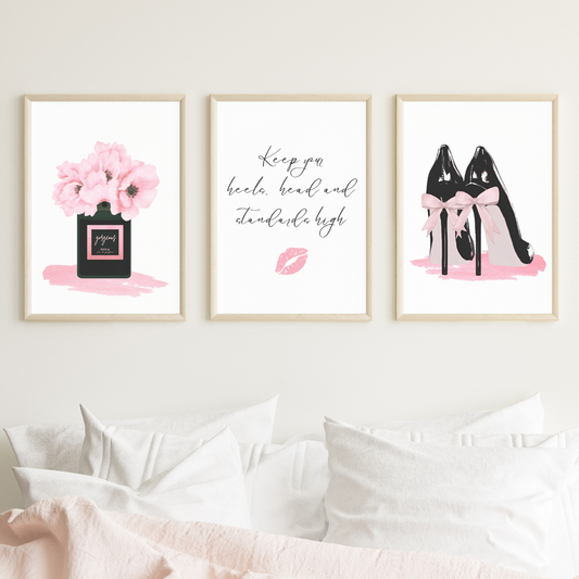 Teenage Bedroom Glam Wall Art Fashion Print Set of 3 Prints A5 A4 A3