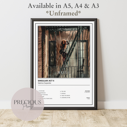 Sabrina Carpenter Singular: Act II Album Music Poster Print A5 A4 A3 Unframed