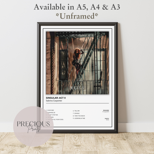 Sabrina Carpenter Singular: Act II Album Music Poster Print A5 A4 A3 Unframed