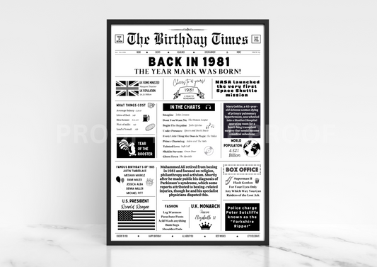 Personalised Birthday Gift / The Year You Were Born Poster / Typography