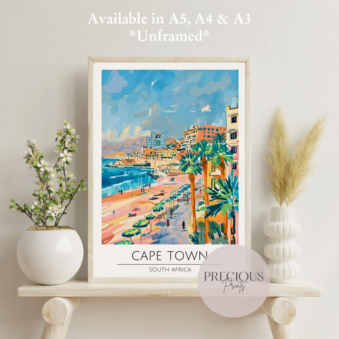 South Africa, Cape Town Travel Print Poster / Vintage Wall Art / A5 A4 A3