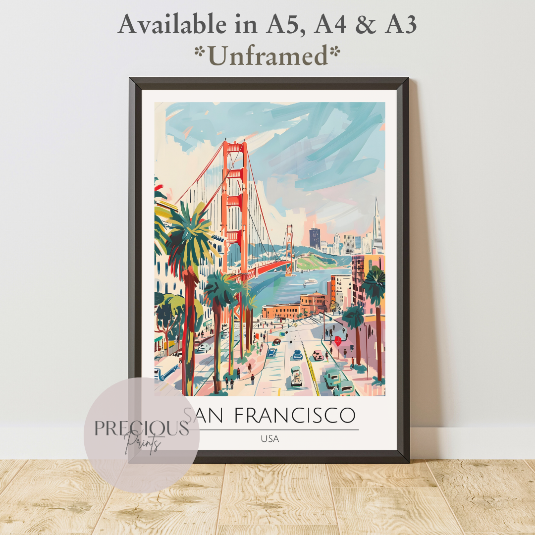 USA, San Fransisco Travel Print Poster / Vintage Wall Art / A5 A4 A3