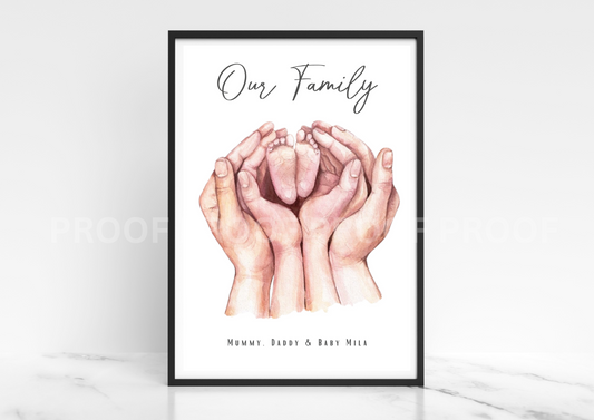 Our family print Baby print / Personalised Family Print / Family Hands A5 A4 A3