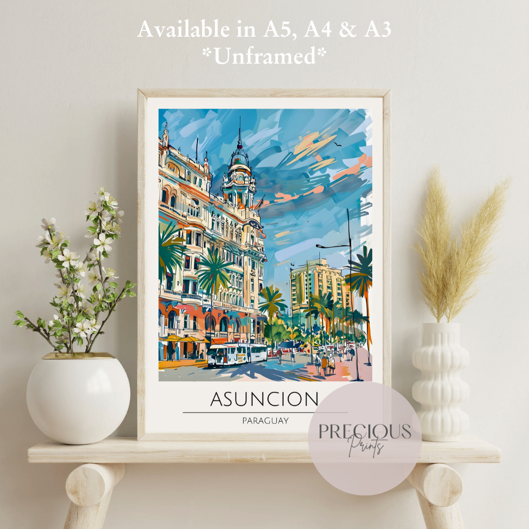 Paraguay, Asuncion Travel Print Poster / Vintage Wall Art / A5 A4 A3 / Unframed