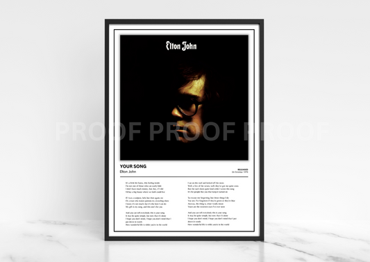 Elton John Your Song Album Single Cover Poster / Music Gift / Christmas Gift