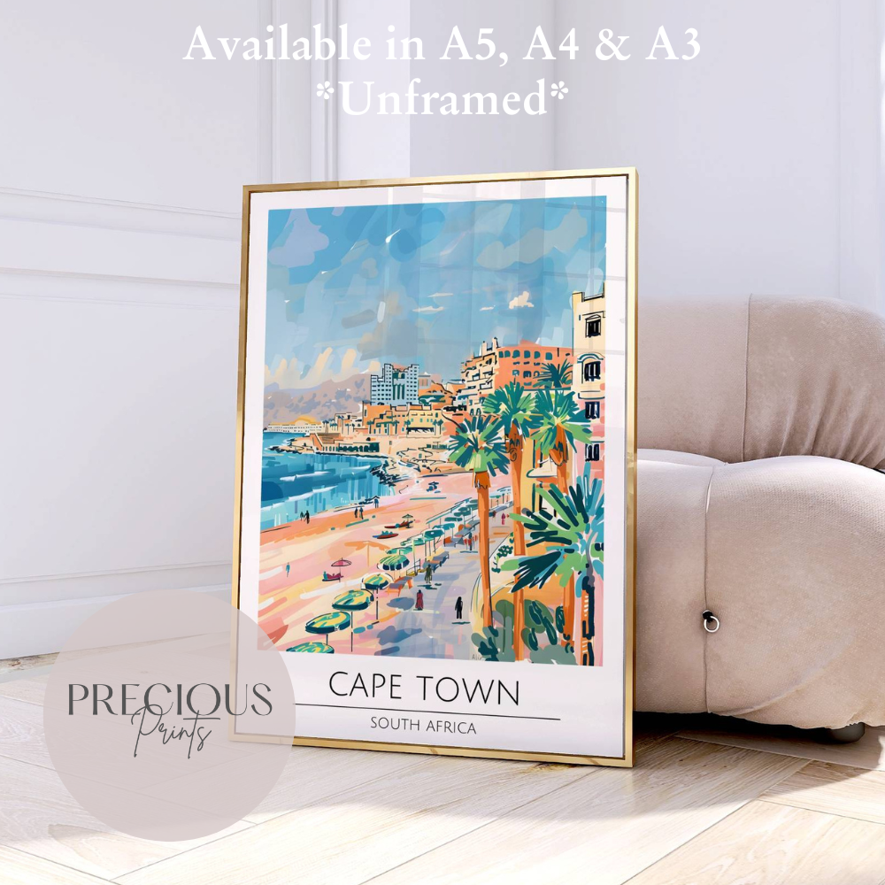 South Africa, Cape Town Travel Print Poster / Vintage Wall Art / A5 A4 A3
