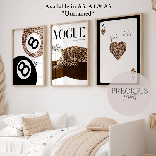 Set of 3 Trendy Preppy Prints Cheetah Leopard Eclectic Wall Art A5 A4 A3 Red