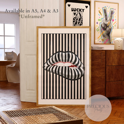 Stripy Lip Art Poster / Preppy Poster /  Vintage Retro Poster / Trendy Print
