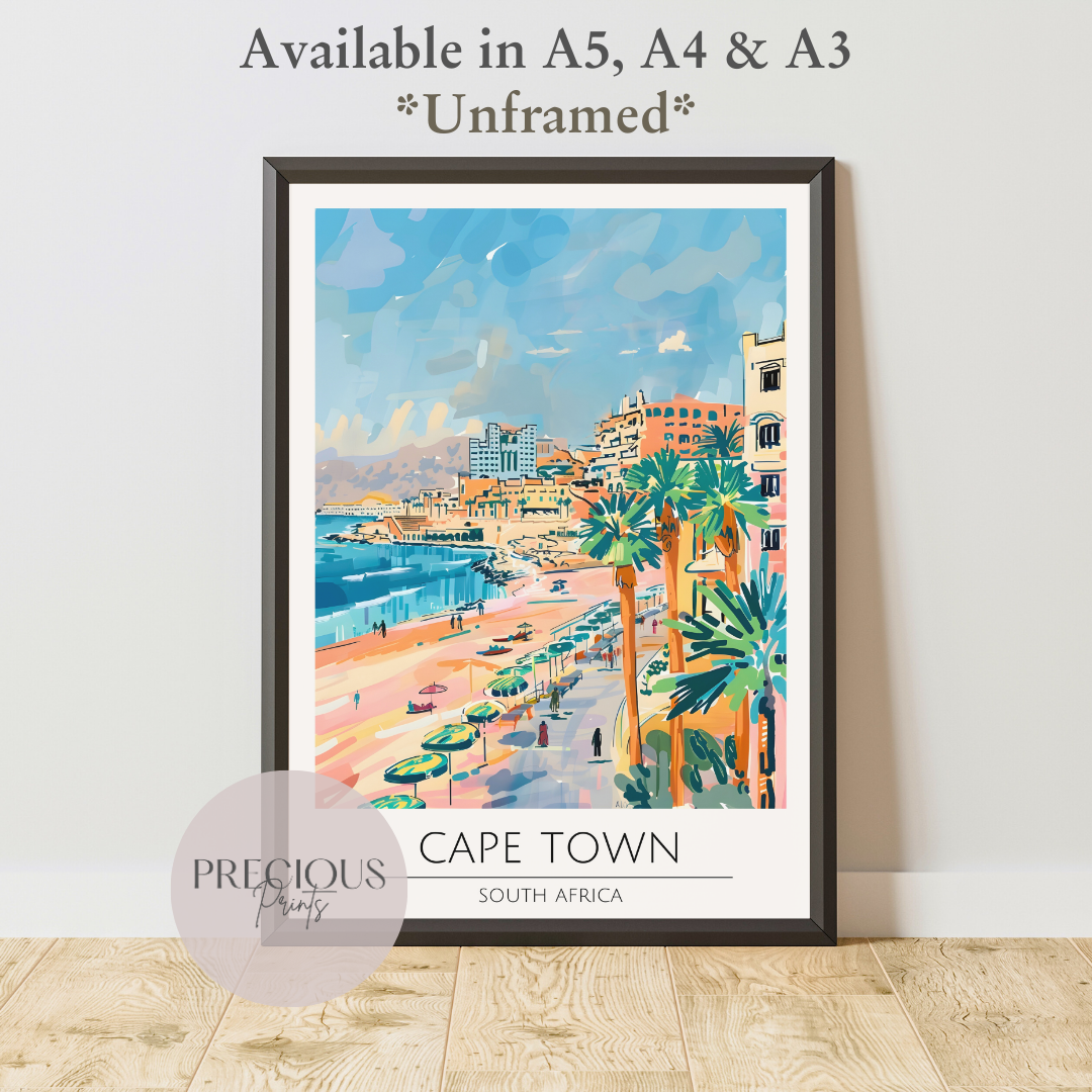 South Africa, Cape Town Travel Print Poster / Vintage Wall Art / A5 A4 A3