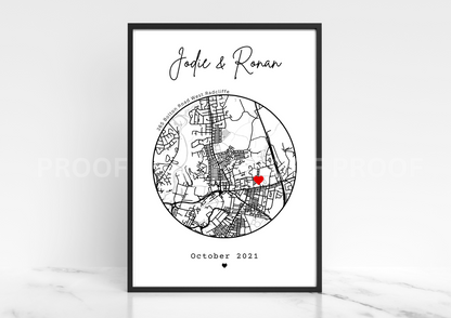 Personalised New Home map print First home gift Family Love A4 A3 A5