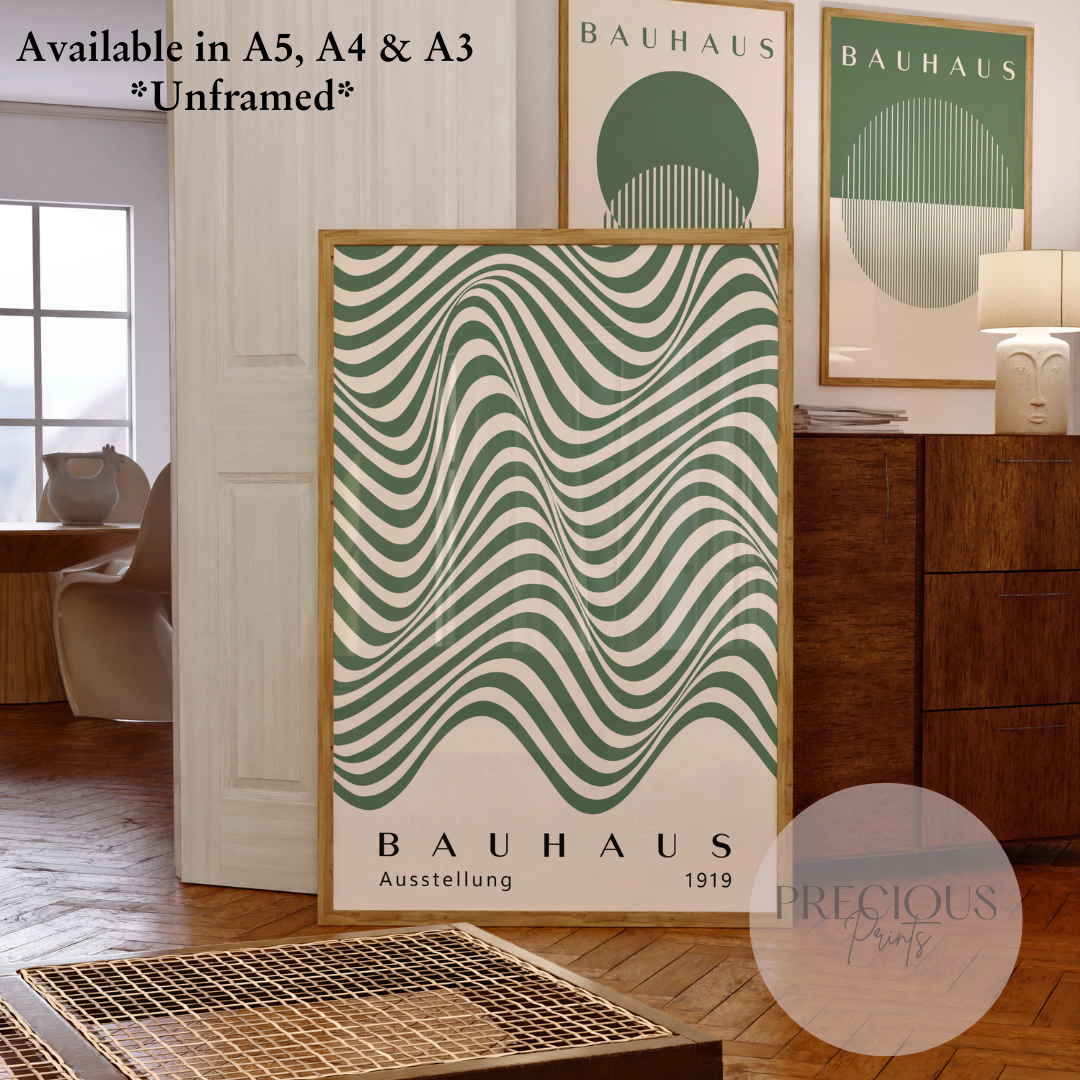 Set of 2 Bauhaus Prints A5 A4 A3 Art Exhibition Sage Green Poster