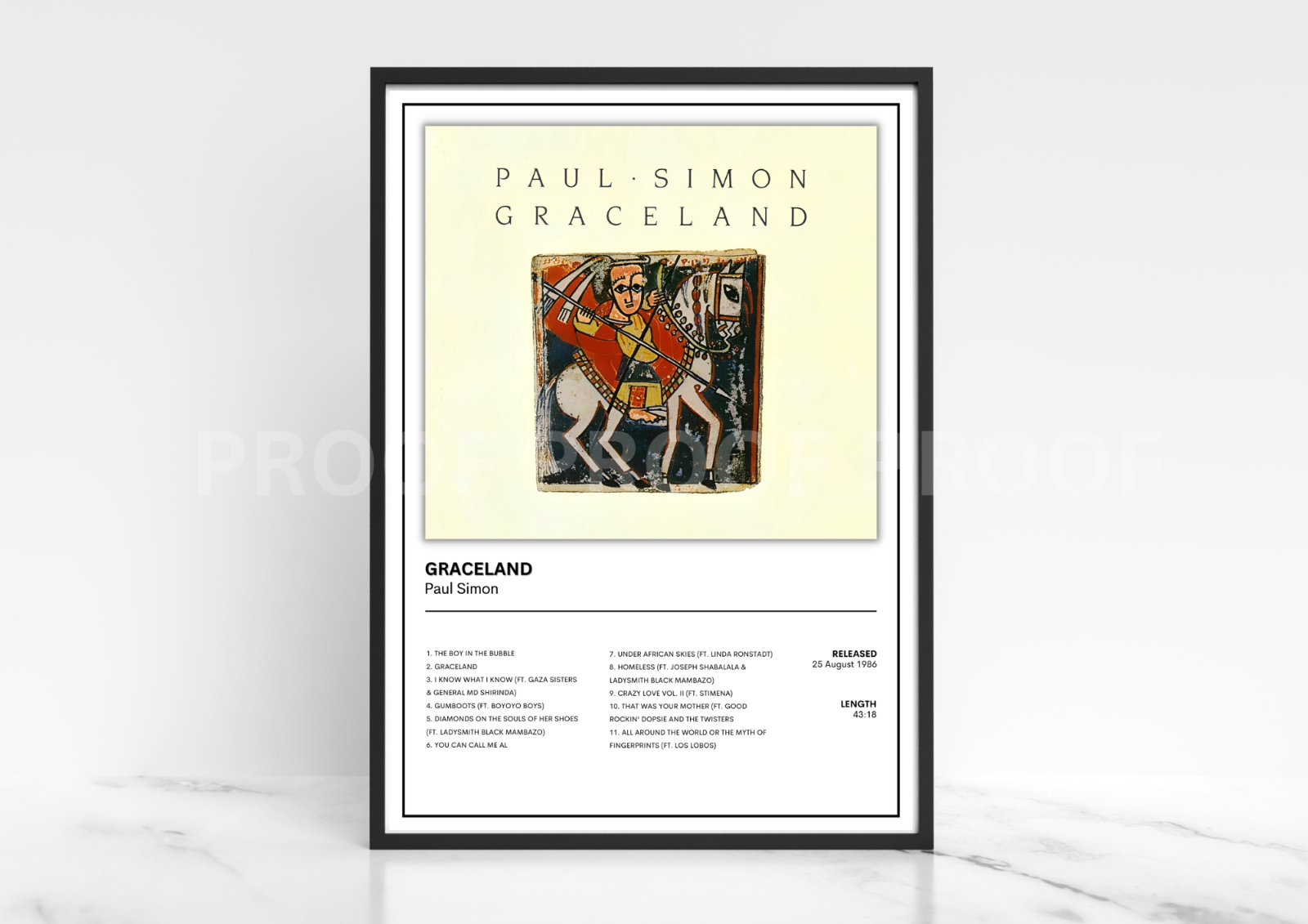 Paul Simon Graceland Album Single Cover Poster / Music Gift A5 A4 A3