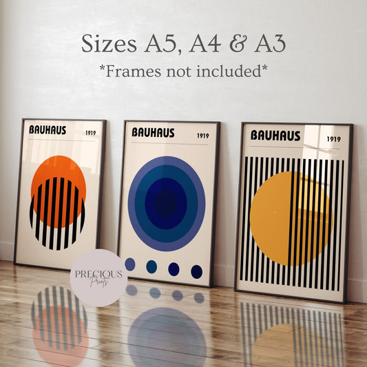 Bauhaus Poster Set of 3, Affiche, Orange Wall Art, Abstract Mid Century Art prin
