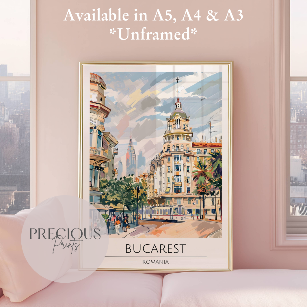 Romania, Bucarest Travel Print Poster / Vintage Wall Art / A5 A4 A3 / Unframed