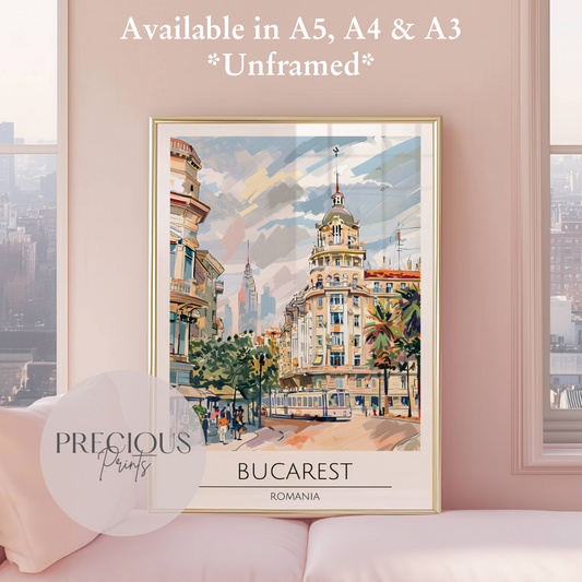 Romania, Bucarest Travel Print Poster / Vintage Wall Art / A5 A4 A3 / Unframed